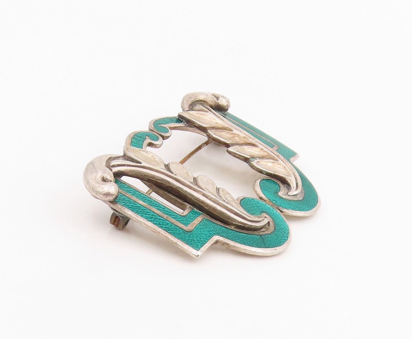 925 Sterling Silver Vintage Brooch MARGOT DE TAXCO Enameled Floral Leaf  BP12073