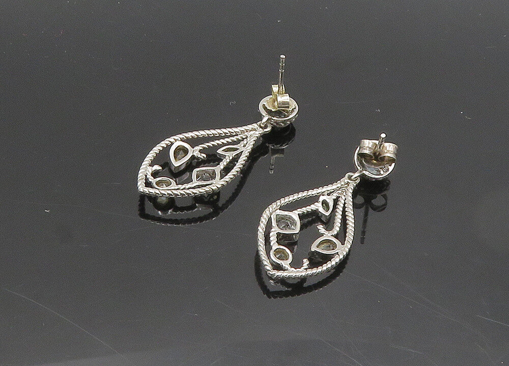 925 Silver  Vintage Shiny Topaz Peridot & Citrine Dangle Earrings  EG9799