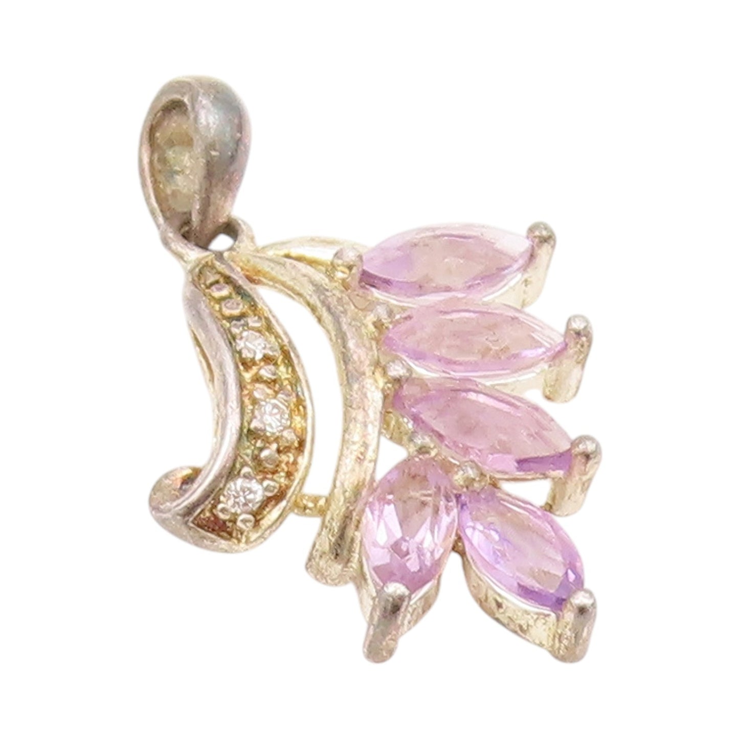 925 Sterling Silver Vintage Pendant Marquise Cut Amethyst & Topaz  PT24267