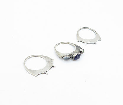 DESIGNER 925 Silver  Vintage Amethyst Topaz & Peridot Stacked Ring Sz 8 RG7688