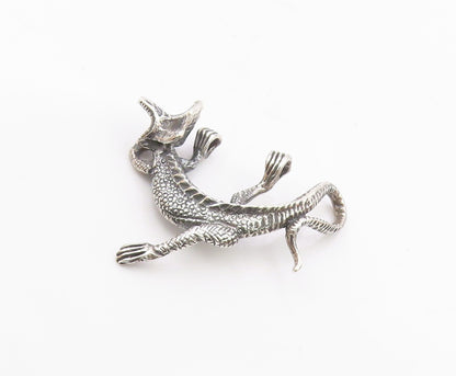 925 Sterling Silver Vintage Frilled Neck Lizard Animal Motif Pendant PT18160