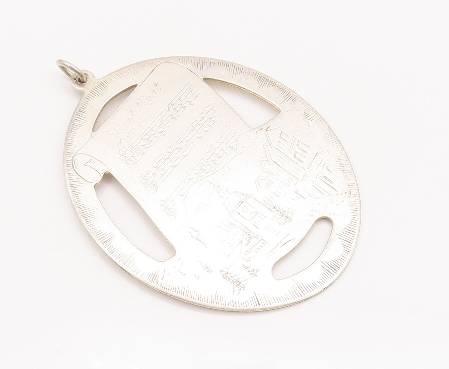 925 Sterling Silver Vintage Pendant LUNT Oval Etched Christmas Wishes  PT22726