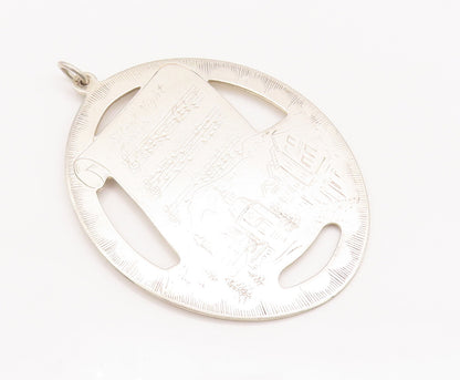925 Sterling Silver Vintage Pendant LUNT Oval Etched Christmas Wishes  PT22726
