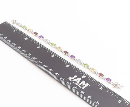 925 Sterling Silver Vintage Bracelet Multi Gemstone Elegant Tennis Link  BT11747