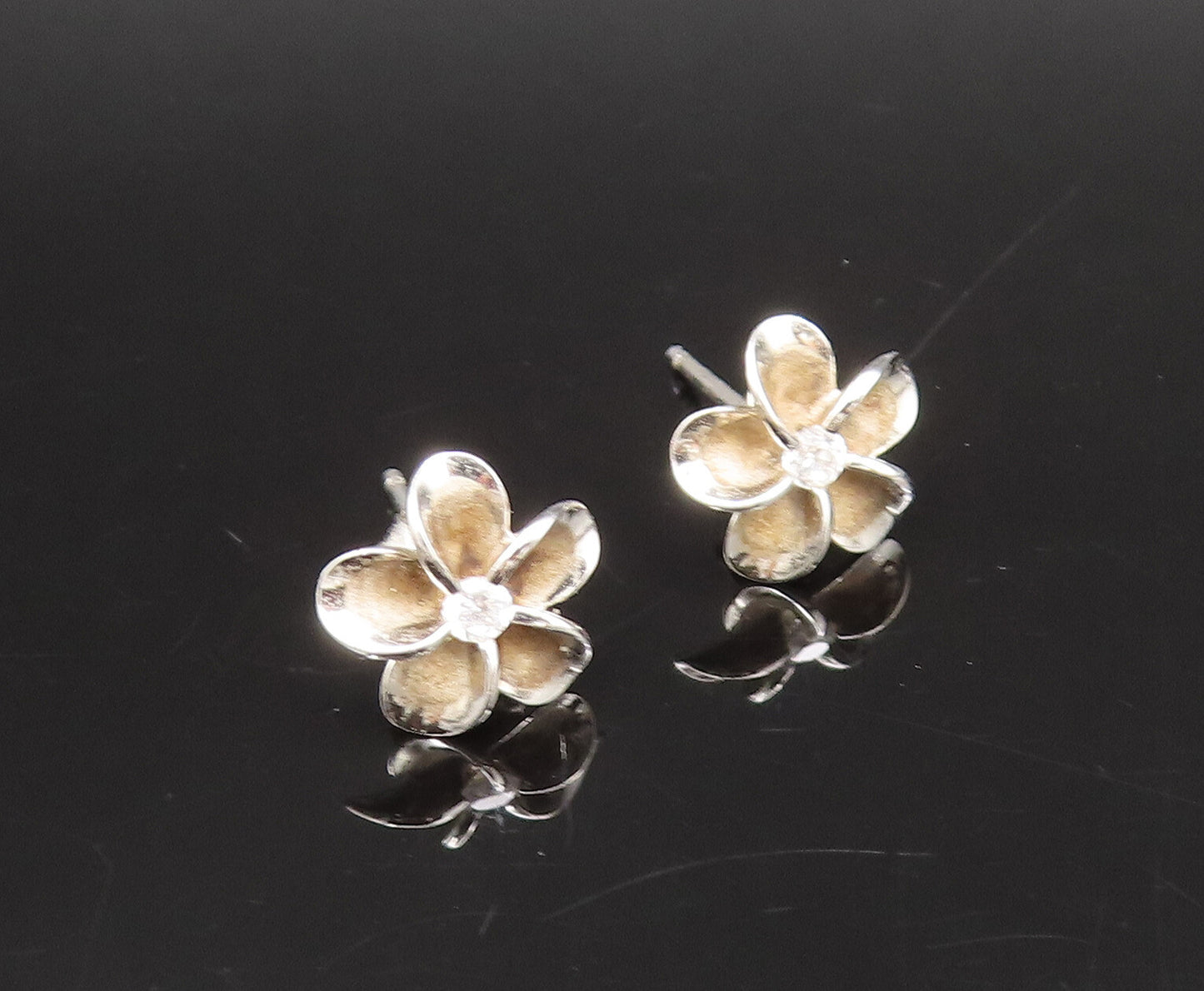 925 Sterling Silver Vintage Dainty Cubic Zirconia Flower Stud Earrings EG12275