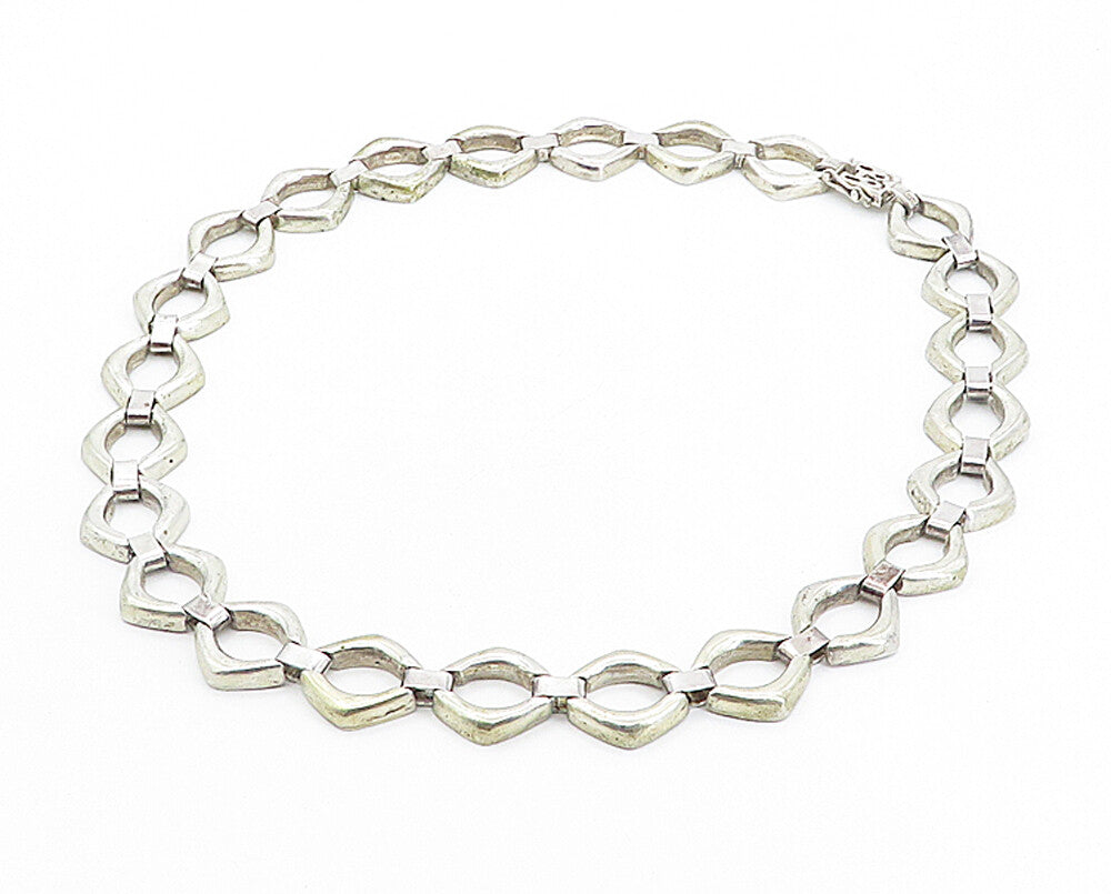 925 Sterling Silver  Vintage Smooth Open Hinge Link Chain Necklace  NE1336