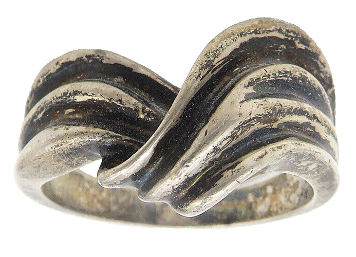 925 Sterling Silver  Vintage Dark Tone Fluted Swirl Band Ring Sz 8  RG11101