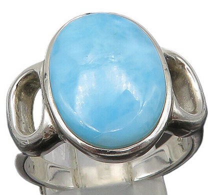 925 Sterling Silver  Vintage Larimar Shiny Cocktail Ring Sz 10  RG22138