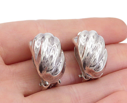 MEXICO 925 Sterling Silver  Vintage Fluted Dome Non Pierce Earrings  EG2621