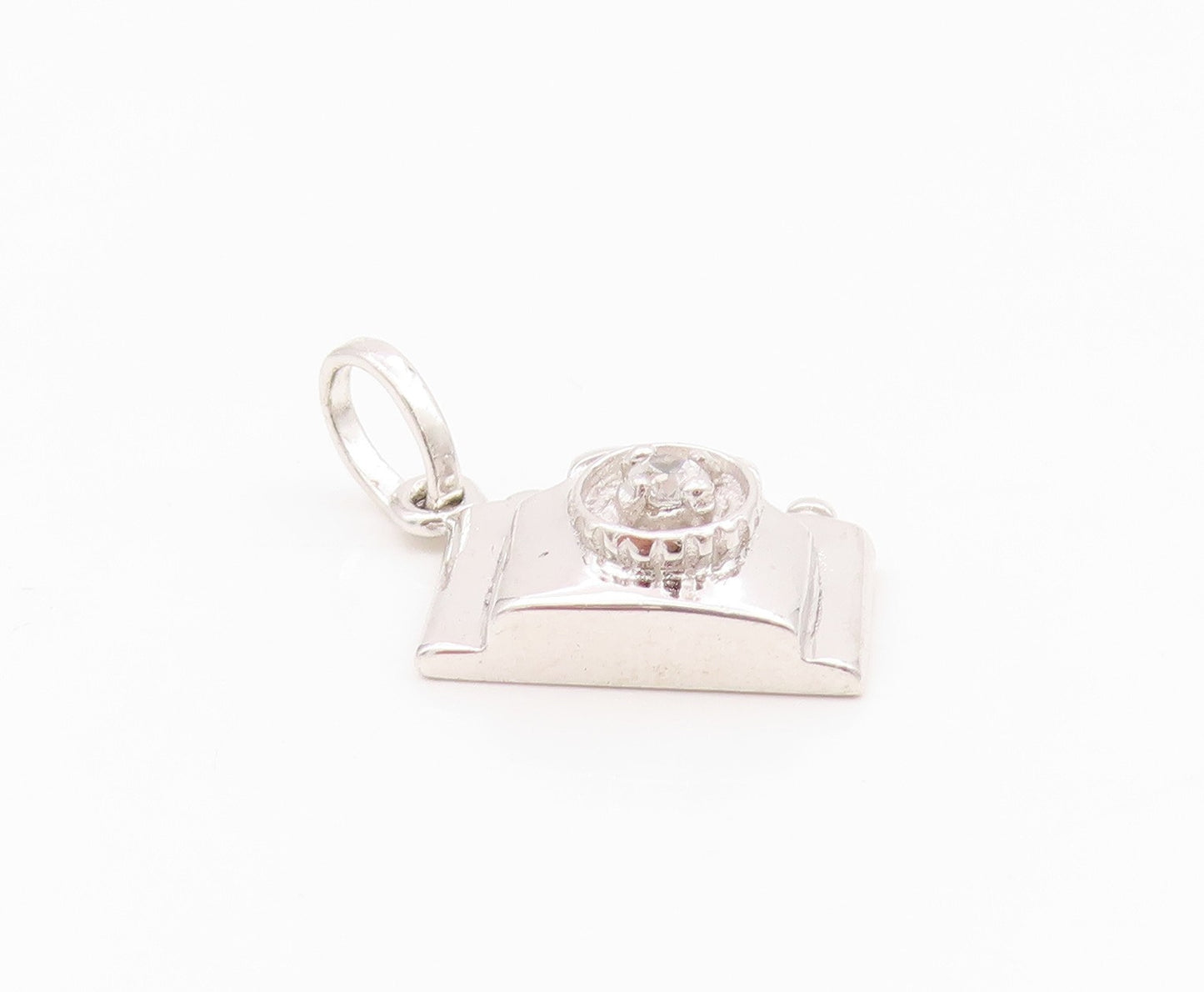 925 Sterling Silver Vintage Pendant Round Cut Topaz Carved Camera  PT24271