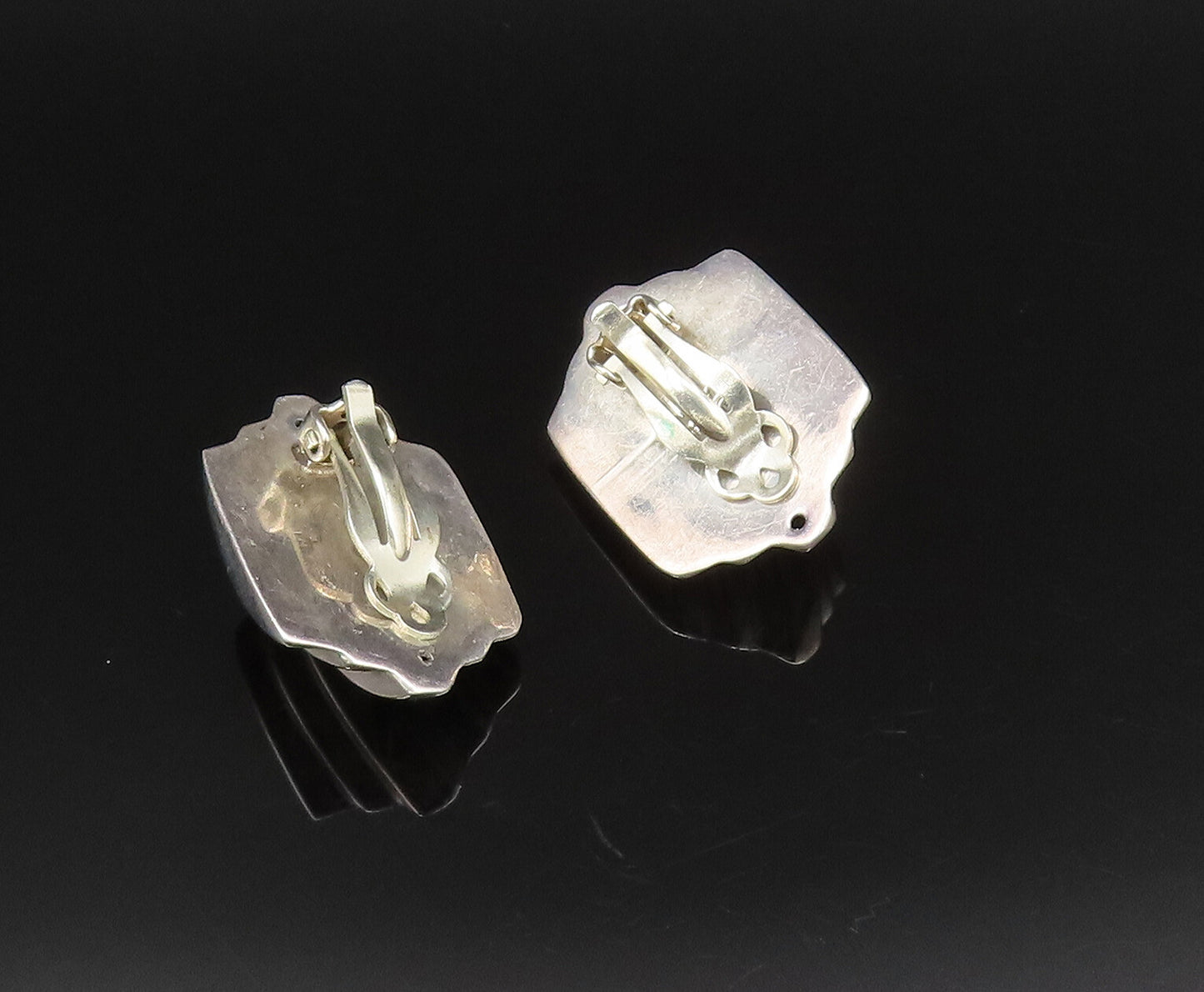 925 Sterling Silver  Vintage Hollow Ribbed Non Pierced Earrings  EG12108