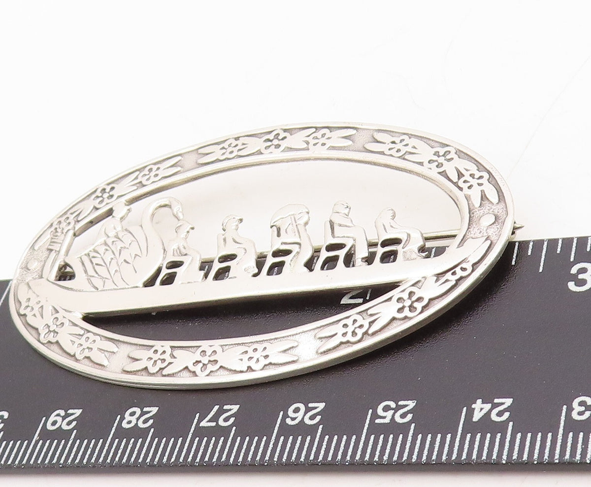 925 Sterling Silver Vintage Brooch Solid Boston The Swan Boats  BP11479