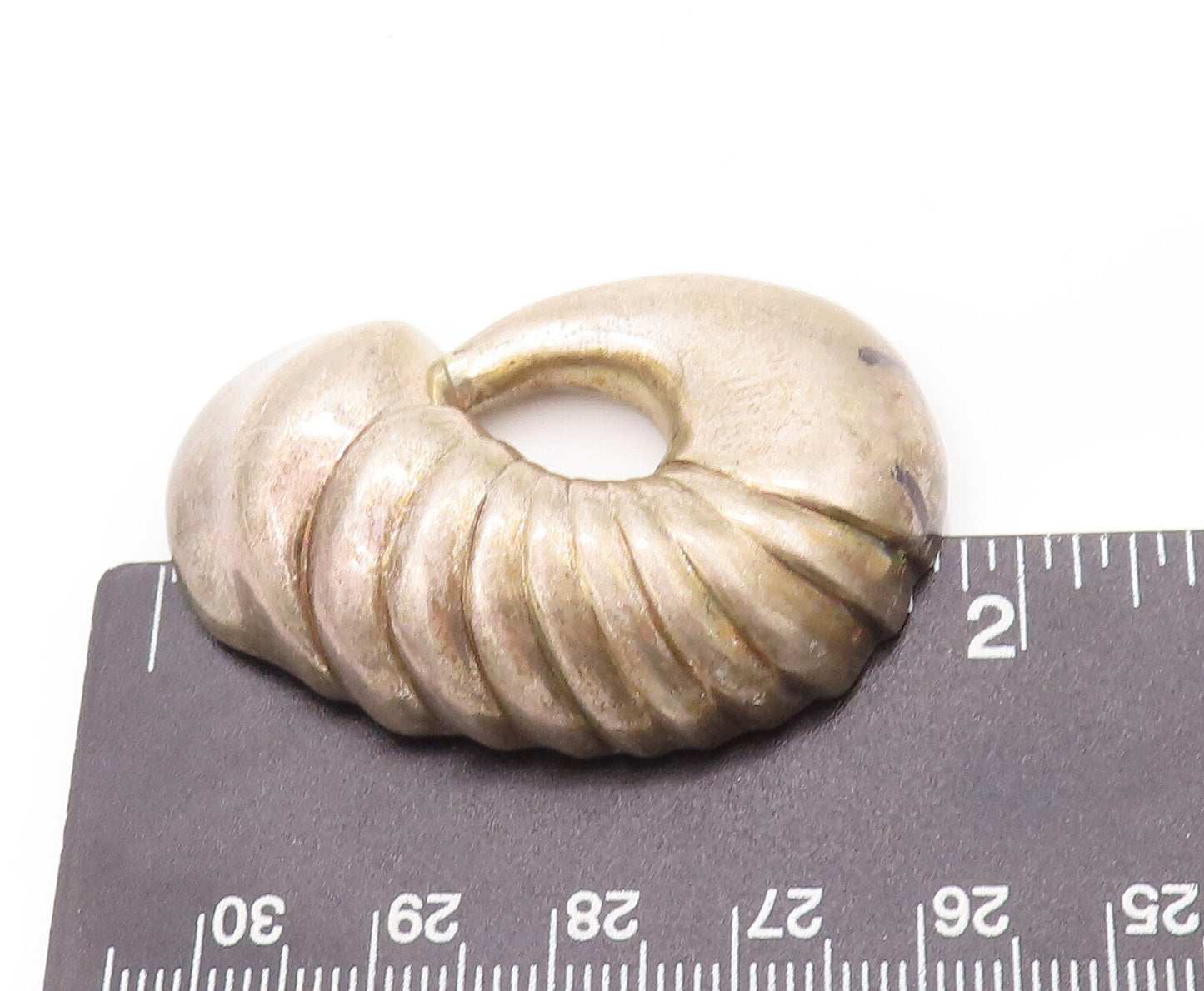 925 Sterling Silver Vintage Pendant Solid Carved Domed Sea Shell  PT22928