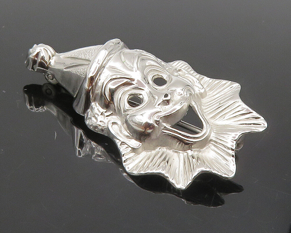 BEAU 925 Sterling Silver  Vintage Shiny Clown Face Motif Brooch Pin  BP3413
