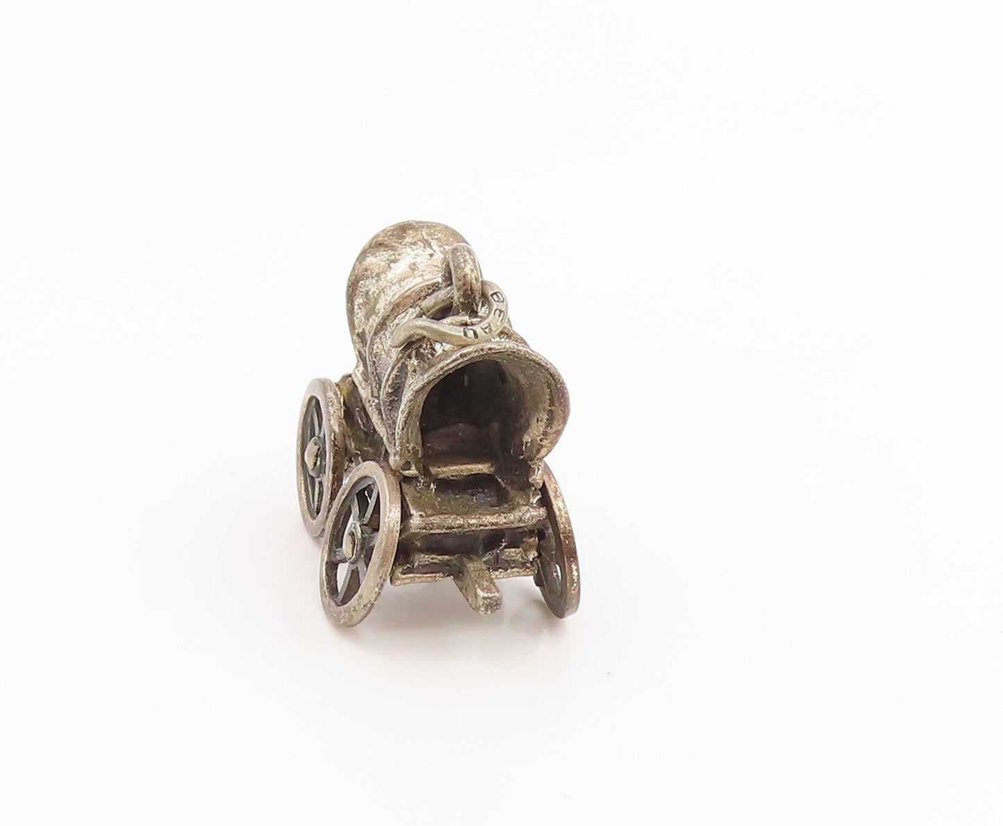 925 Sterling Silver Vintage Pendant Miniature Covered Wagon Charm MOVES  PT26263