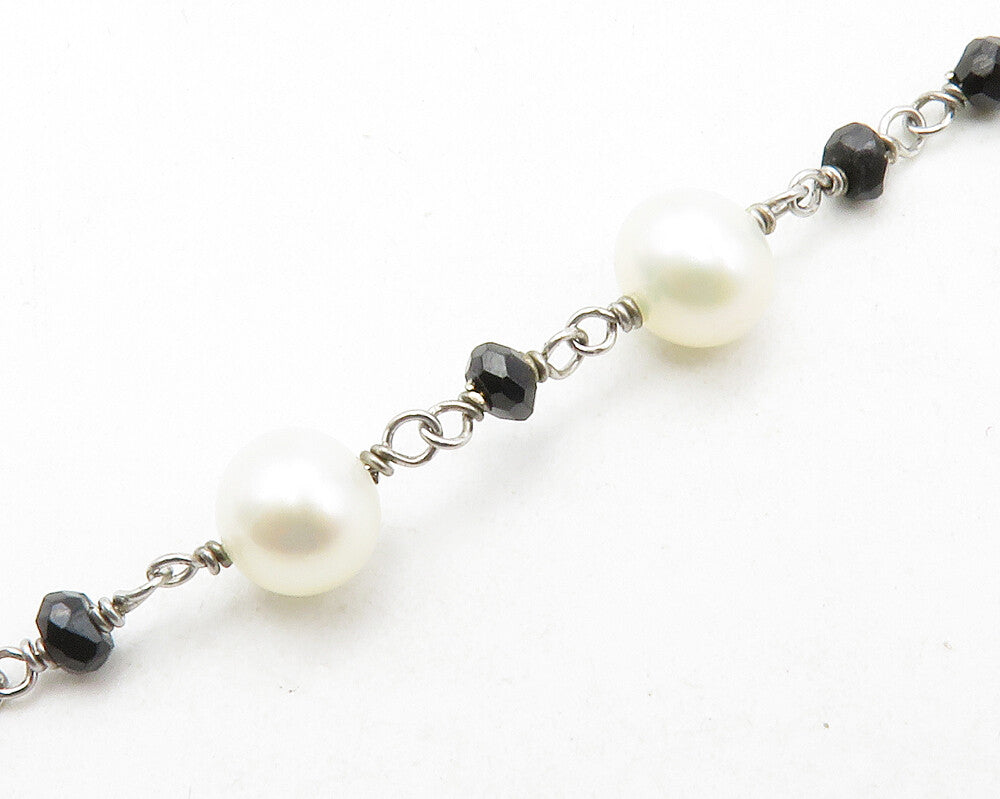 925 Sterling Silver  Petite Pearls & Black Hematite Chain Necklace  NE2128