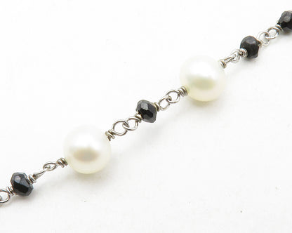 925 Sterling Silver  Petite Pearls & Black Hematite Chain Necklace  NE2128