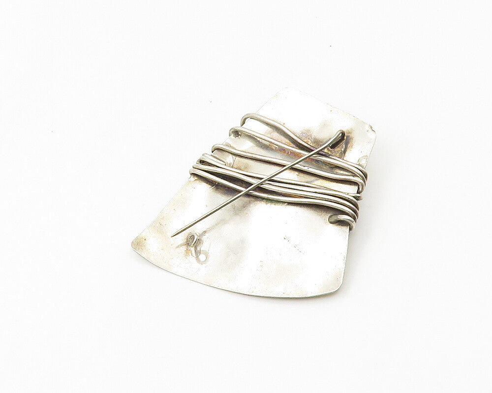 925 Sterling Silver  Vintage Modernist Wire Wrapped Design Brooch Pin  BP7422