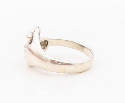 925 Sterling Silver Vintage Ring Modernist Etched Clasped Hands  Sz 9  RG36329