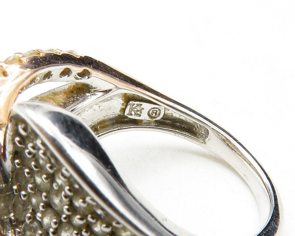 925 Sterling Silver  White Topaz Two Tone Split Swirl Band Ring Sz 6  RG12571