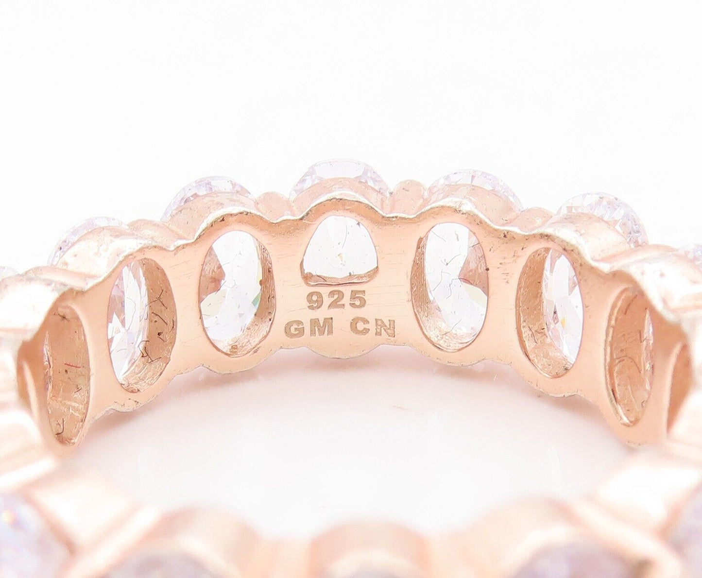 925 Sterling Silver Vintage Ring Rose Gold Plated Oval Cut CZ Band  Sz 7 RG28230
