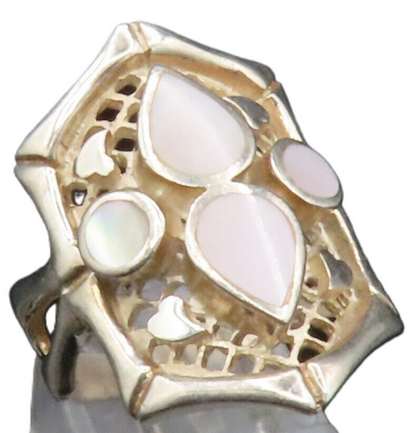 925 Sterling Silver  Vintage Mother Of Pearl Open Fence Ring Sz 6.5  RG25215