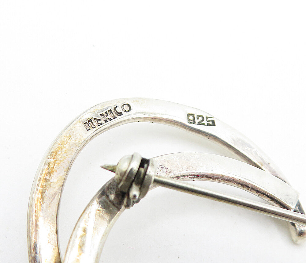 MEXICO 925 Sterling Silver Vintage Shiny Smooth Swirl Brooch Pin BP1557