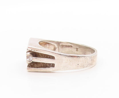 925 Sterling Silver Vintage Ring Three Stone CZ Geometric Design  Sz 10  RG33592