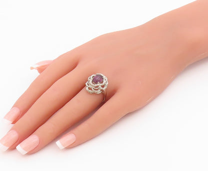 925 Sterling Silver Vintage Ring Oval Amethyst Statement Band  Sz 6.5  RG36419