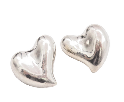 925 Sterling Silver Vintage Earrings Designer Large Puffed Love Heart  EG12858