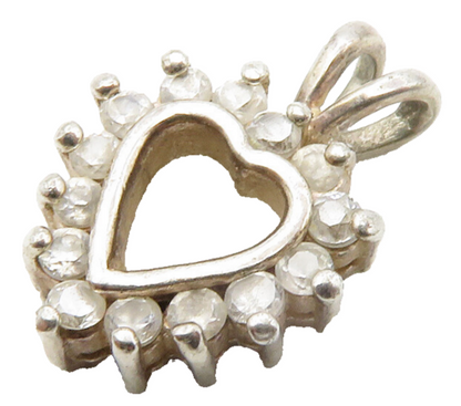 925 Sterling Silver  Vintage Topaz Petite Open Love Heart Pendant  PT11059