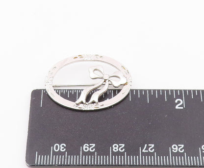 925 Silver  Vintage Dainty Engraved Flowers & Bow Tie Brooch Pin  BP9755