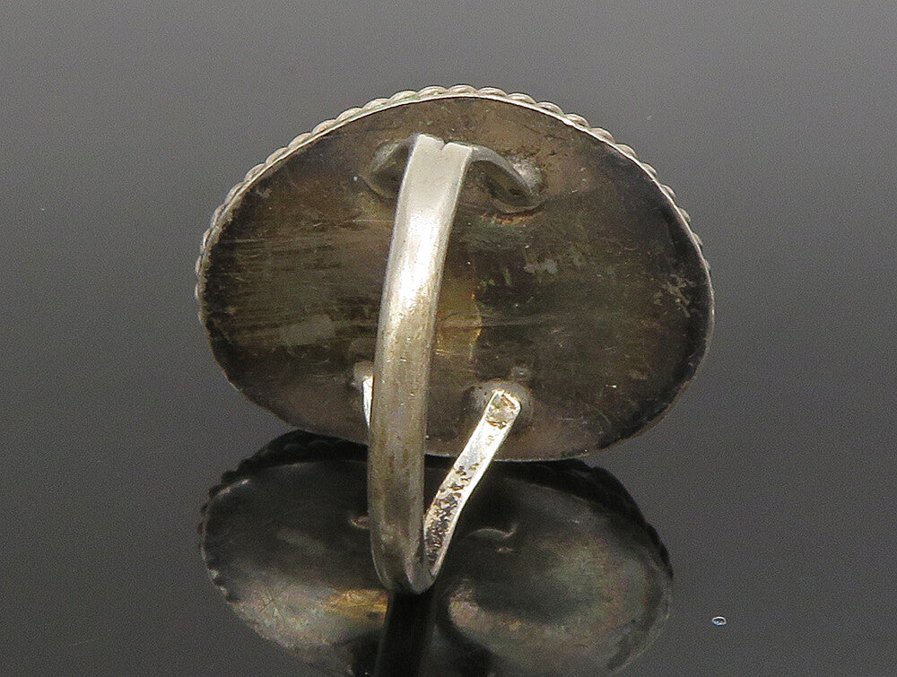 925 Silver  Vintage Inlaid Gemstone Rope Twist Border Ring Sz 10  RG24660