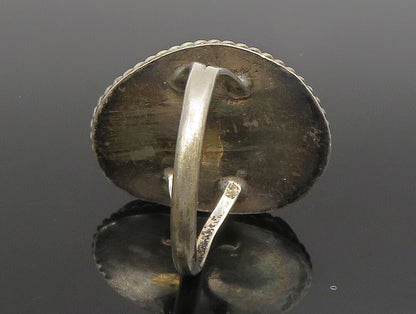 925 Silver  Vintage Inlaid Gemstone Rope Twist Border Ring Sz 10  RG24660