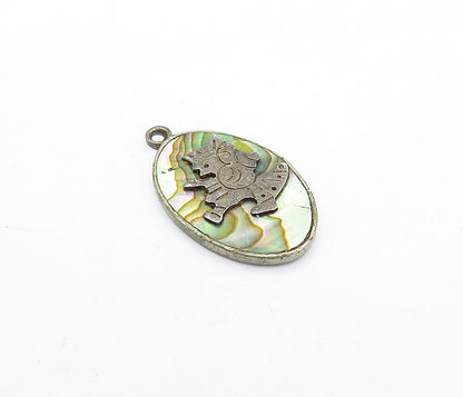 925 Sterling Silver  Vintage Abalone Shell Traditional Figure Pendant  PT3083