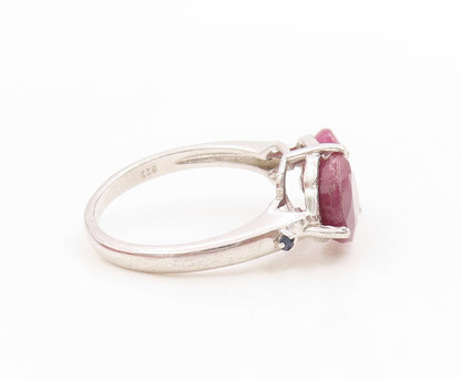 925 Sterling Silver Vintage Ring Modernist Double Ruby Band  Sz 7.5  RG36167