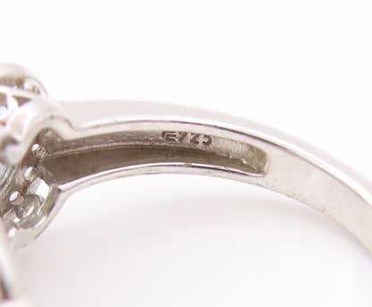 925 Sterling Silver Vintage Ring Three Blue Halo White Topaz  Sz 6  RG32788