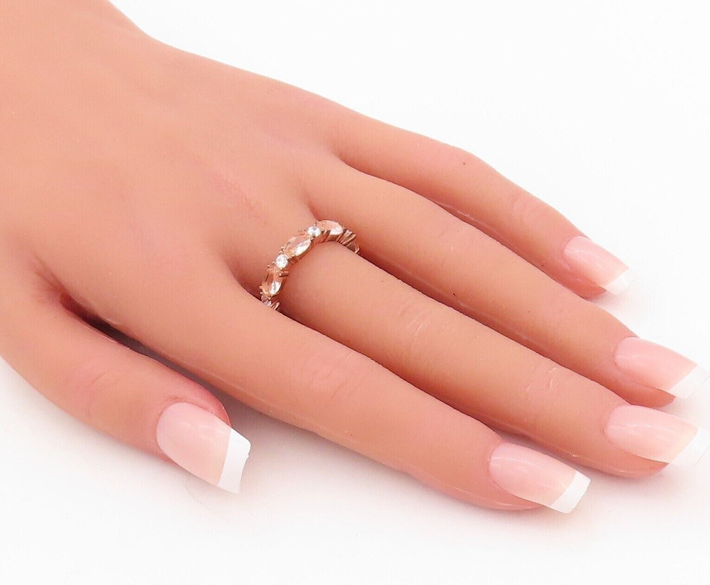 925 Sterling Silver Vintage Ring Rose Gold Plated Morganite & CZ  Sz 7  RG30171