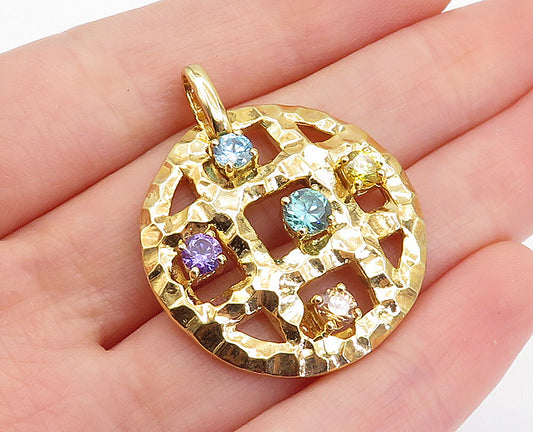 925 Sterling Silver Vintage Multi Color Topaz Gold Plated Pendant PT3272