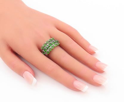 925 Sterling Silver Vintage Ring Oval Green & Round White CZ Bands Sz 9  RG28420