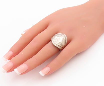 925 Sterling Silver Vintage Ring MEXICO Square Grooved Design  Sz 9  RG33290