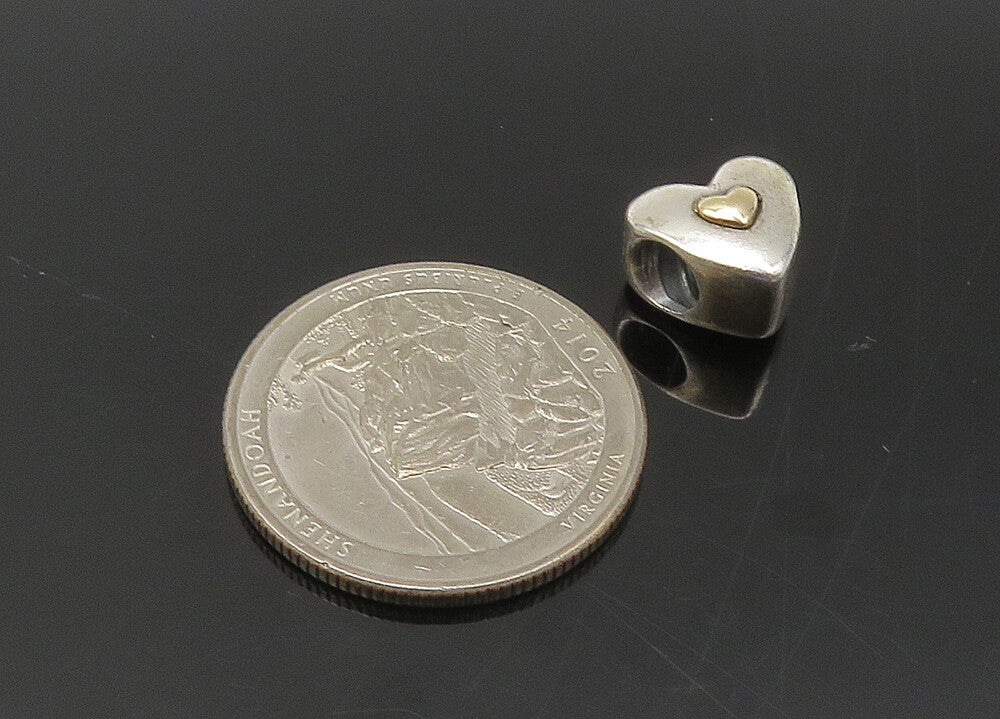 PANDORA 925 Silver & 14K GOLD  Vintage Two Tone Heart Slide Pendant  PT17862