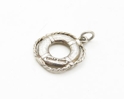 WELLS 925 Sterling Silver  Vintage Shiny Lifeguard Ring Motif Pendant  PT13692