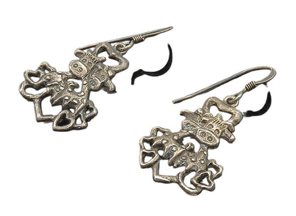 925 Sterling Silver  Vintage Oxidized Cow Couple Dangle Earrings  EG8018