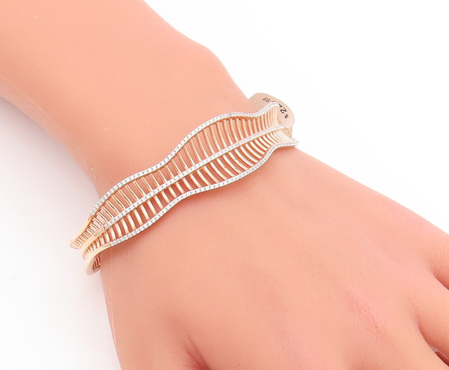 925 Sterling Silver Vintage Bracelet Designer Cutout CZ Bands  BT10669