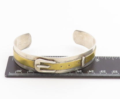 925 Sterling Silver Vintage Bracelet GIDEON Two Tone Belt Buckle Cuff  BT11815