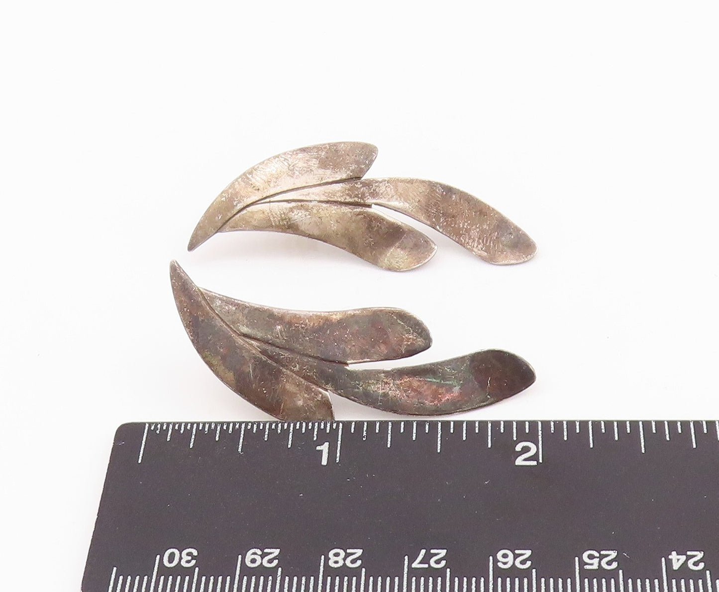 14k Gold 925 Sterling Silver Vintage Earrings Cutout Leaf Design  EG13630
