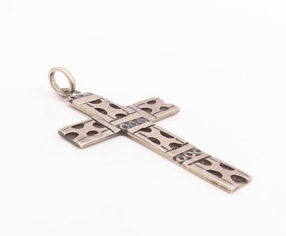 925 Sterling Silver Vintage Pendant MEXICO Solid Etched Religious Cross  PT23254