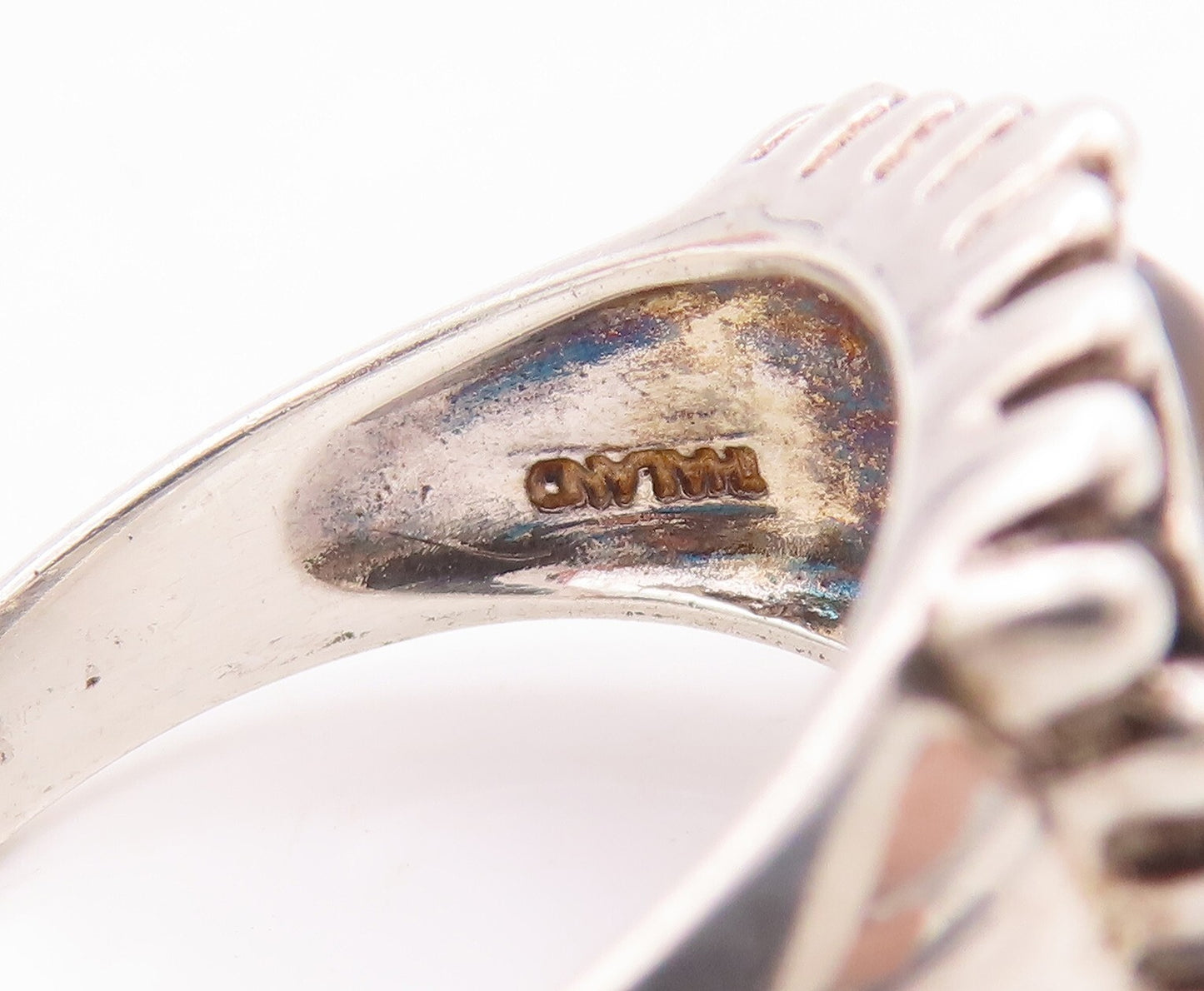 925 Sterling Silver Vintage Ring Rectangle Tiger's Eye Beaded Frame Sz 8 RG29131