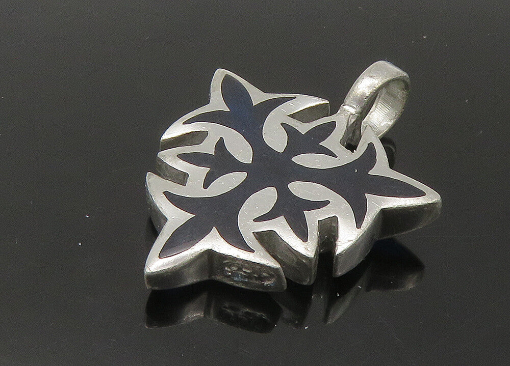 BICO 925 Sterling Silver   Vintage Blue Resin Design Hollow Pendant  PT18295